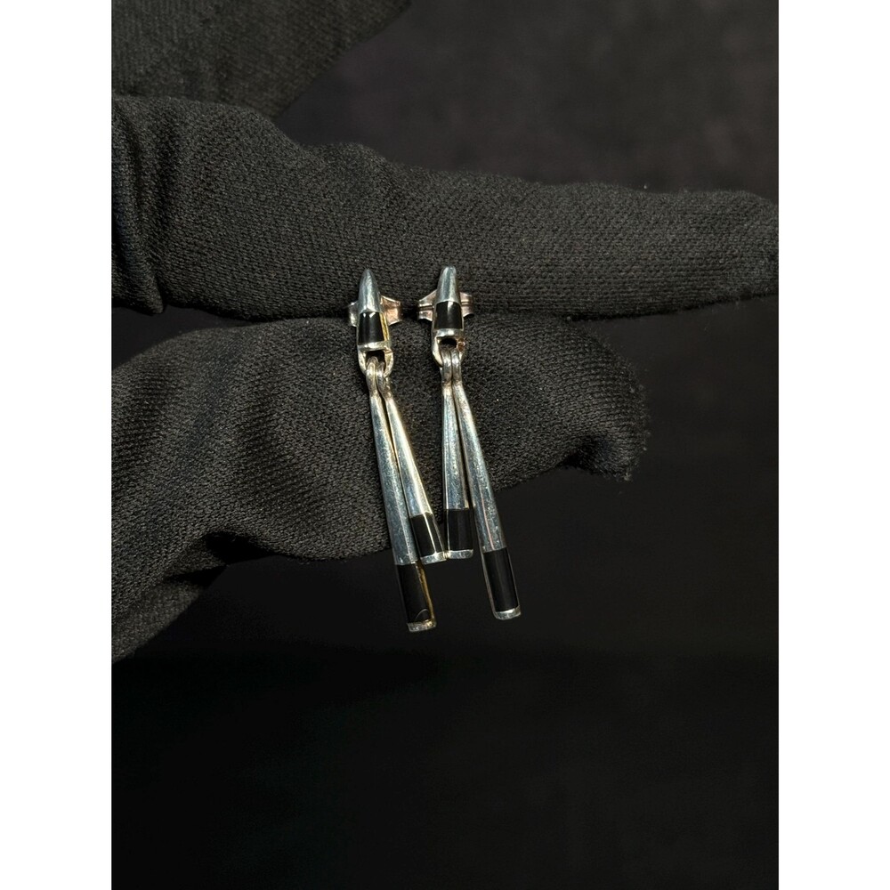 Vintage The Cut Above Sterling Silver Onyx Bar Earrings